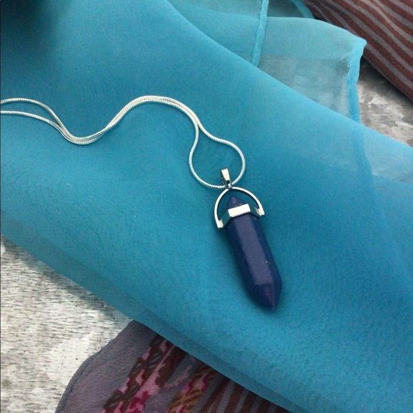 NWT Natural Gemstone 18”Chain & Pendant Pointed Chakra Hexagon Blue - Picture 2 of 8